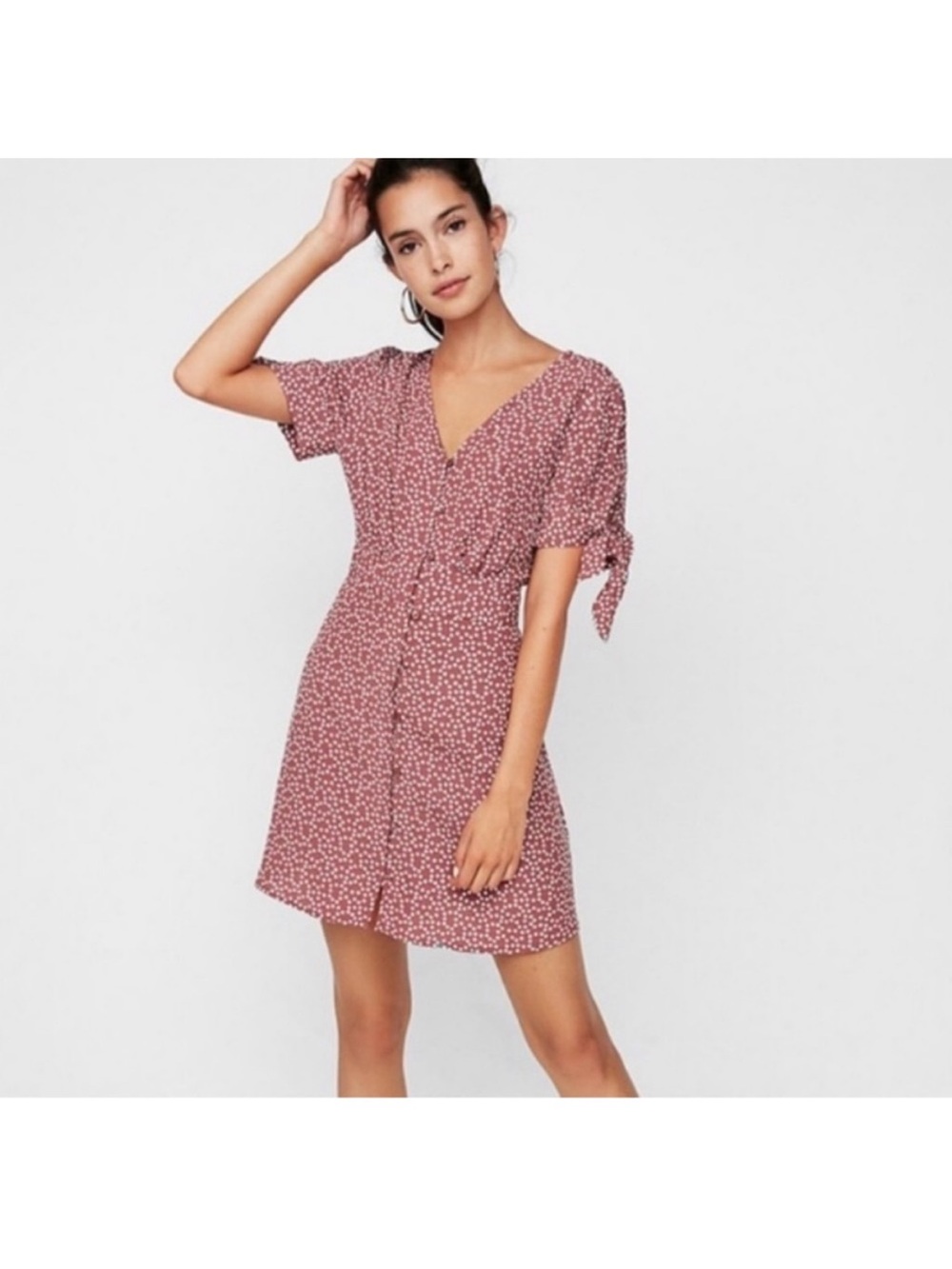Polka Dot V-Neck Tie-Sleeve Dress